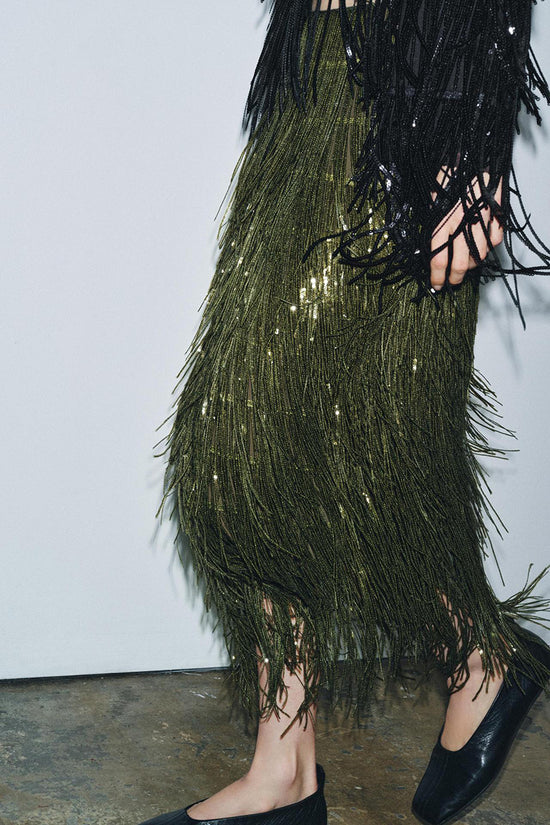 Fringe Detail Midi Skirt