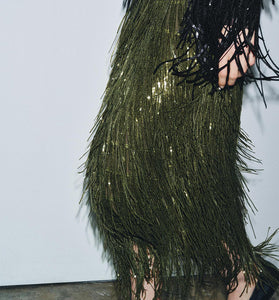 Fringe Detail Midi Skirt