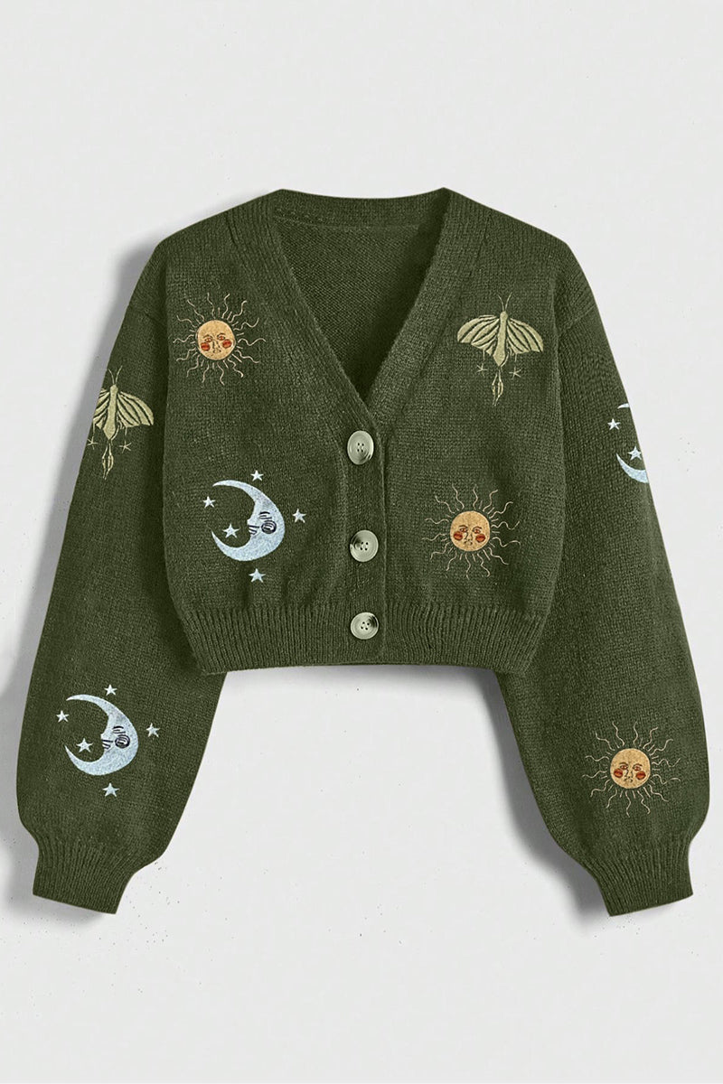 Celestial Patterned Button-Up Cardigan