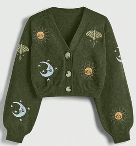 Celestial Patterned Button-Up Cardigan