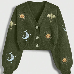 Celestial Patterned Button-Up Cardigan