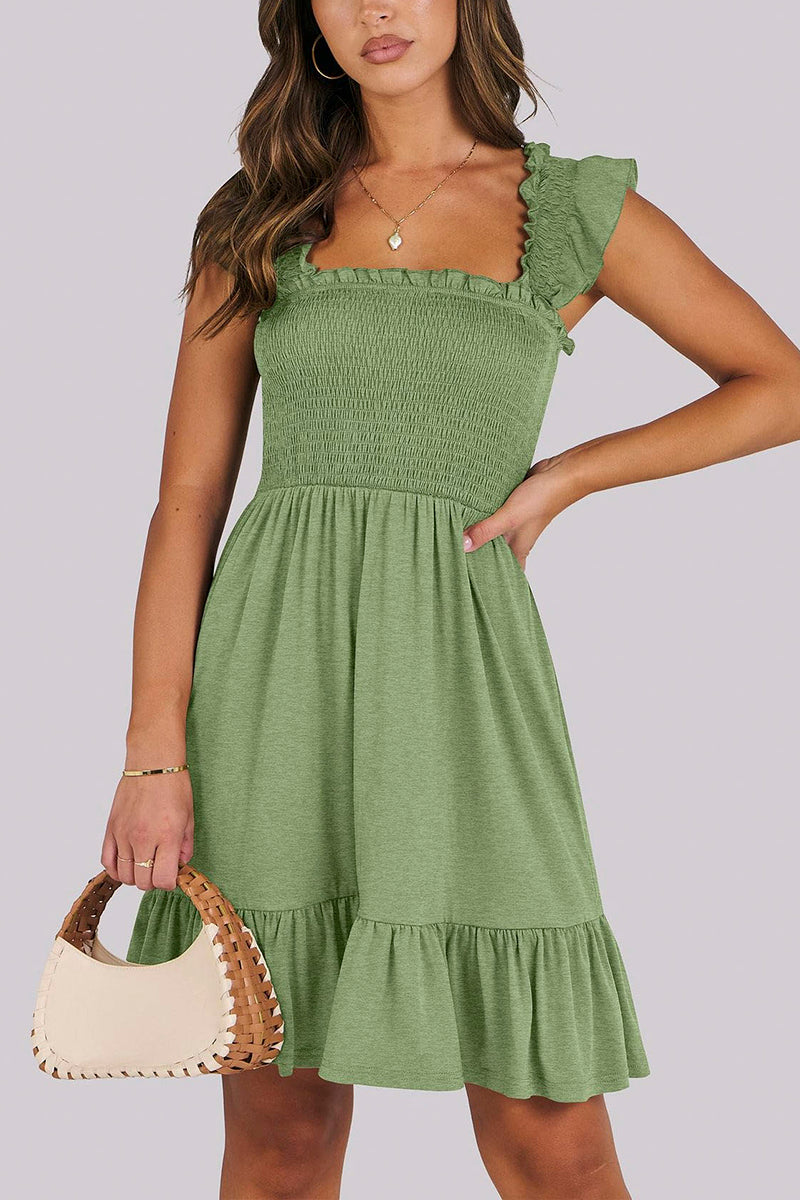 Ruffled Sleeve Smocked Casual Dress
