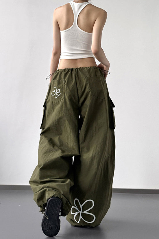 Floral Wide-Leg Cargo Pants