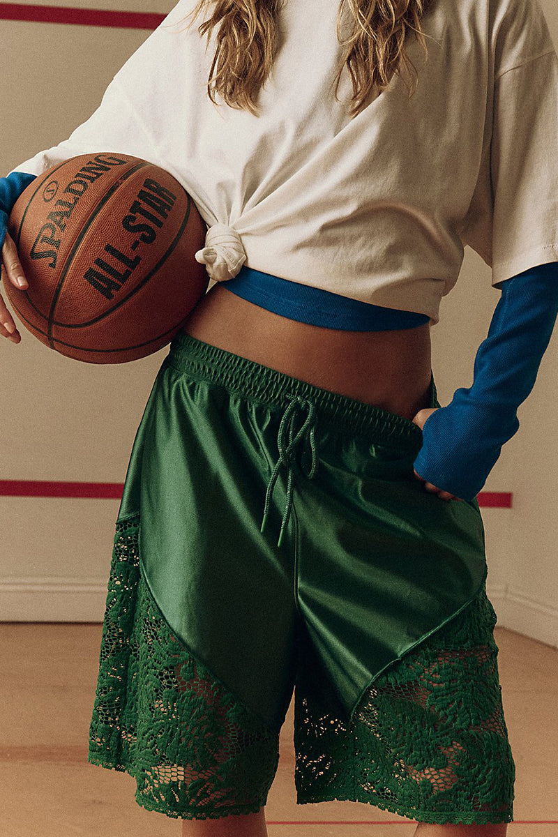 Sleek Lace-Panel Casual Shorts