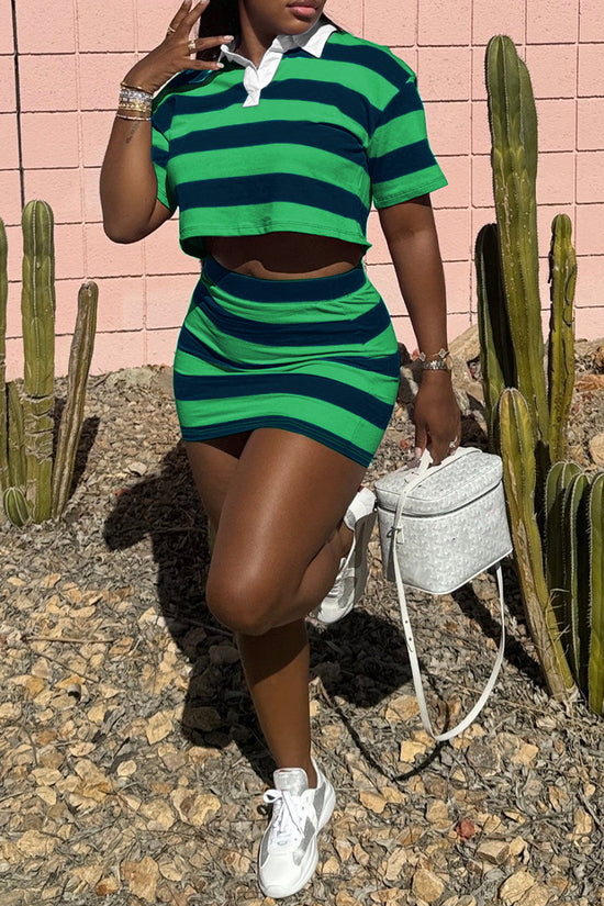 Striped Polo Top with Skirt