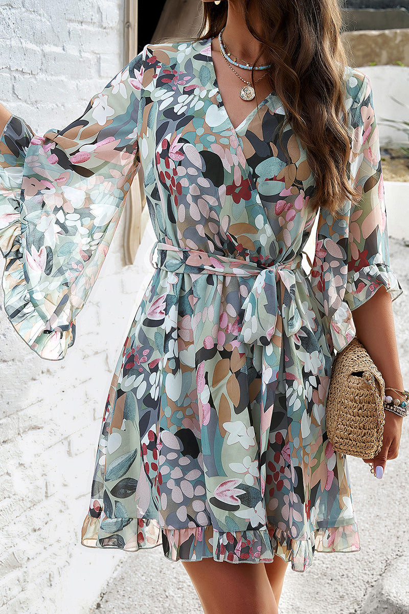 Floral Wrap V-Neck Casual Dress