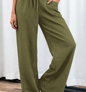 Relaxed Fit Drawstring Casual Pants