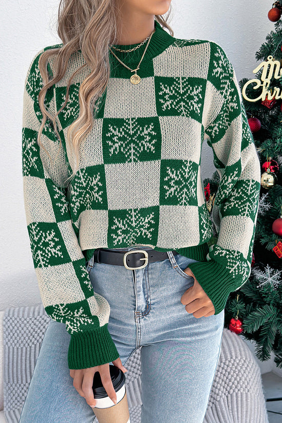 Checkered Snowflake Knit Sweater