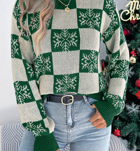 Checkered Snowflake Knit Sweater