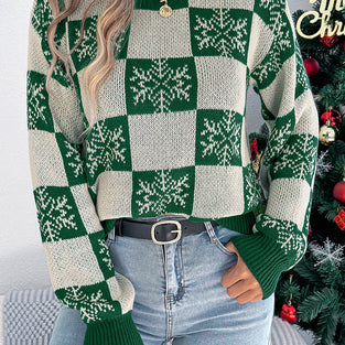 Checkered Snowflake Knit Sweater