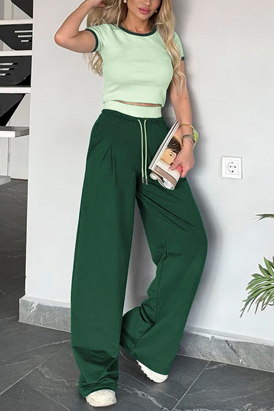 Chic Crop Top and Wide Leg Pants Set