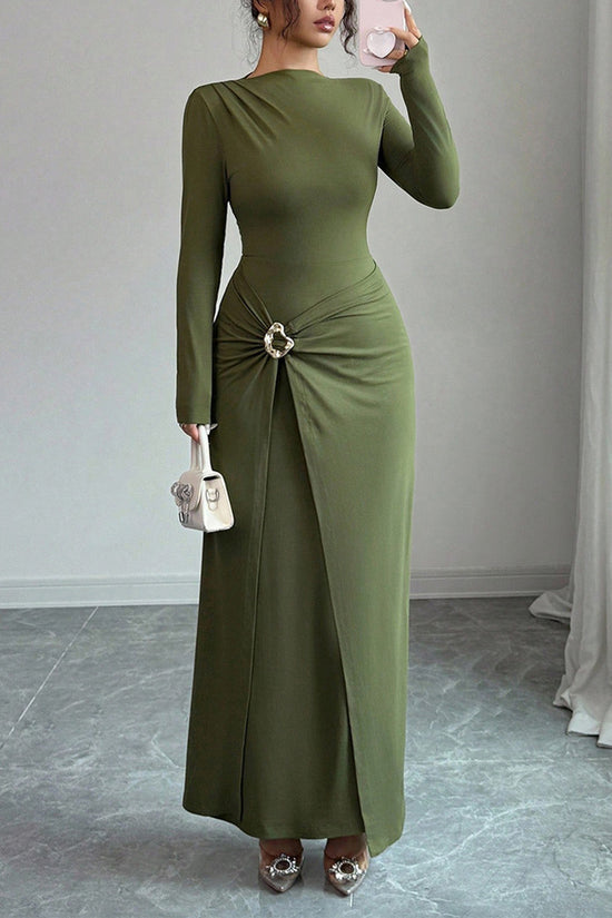 Elegant Long-Sleeve Ruched Maxi Dress
