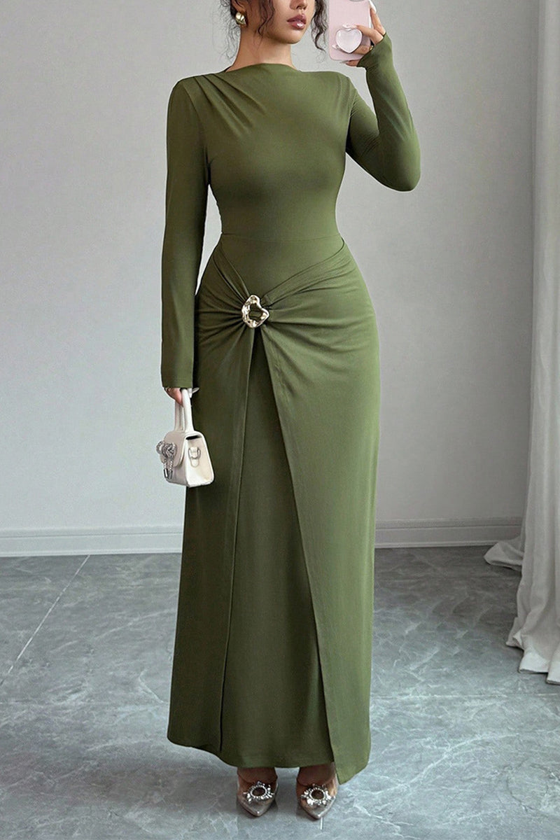 Elegant Long-Sleeve Ruched Maxi Dress