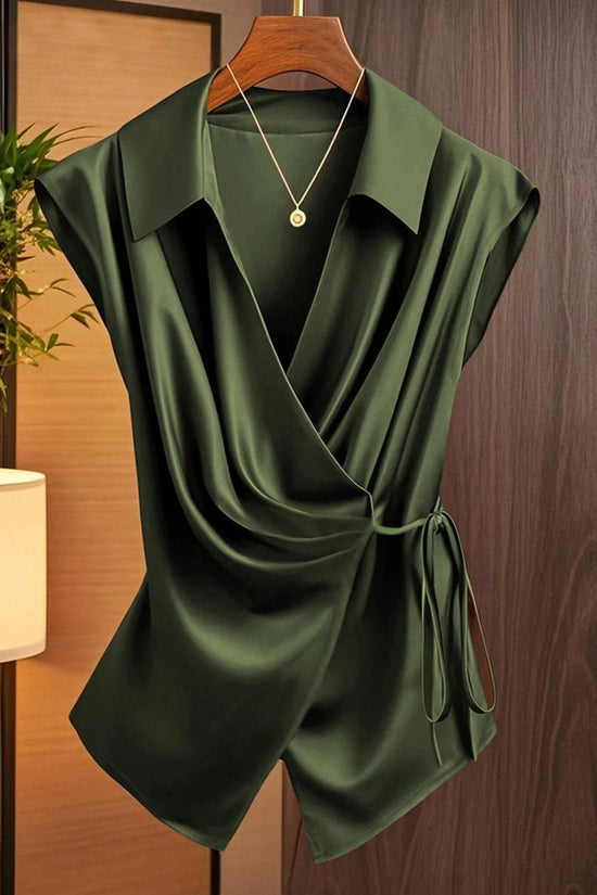 Draped Sleeveless Wrap Blouse