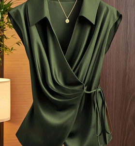 Draped Sleeveless Wrap Blouse