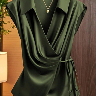 Draped Sleeveless Wrap Blouse