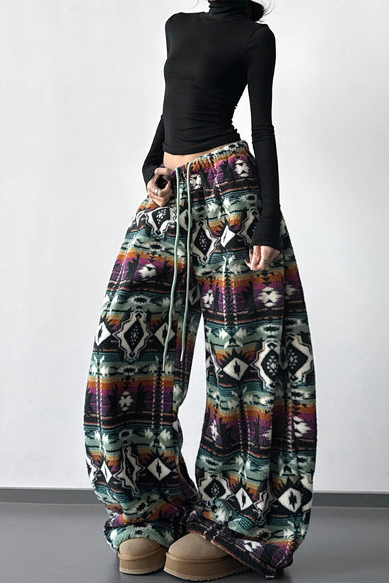 Tribal Pattern Wide-Leg Casual Pants