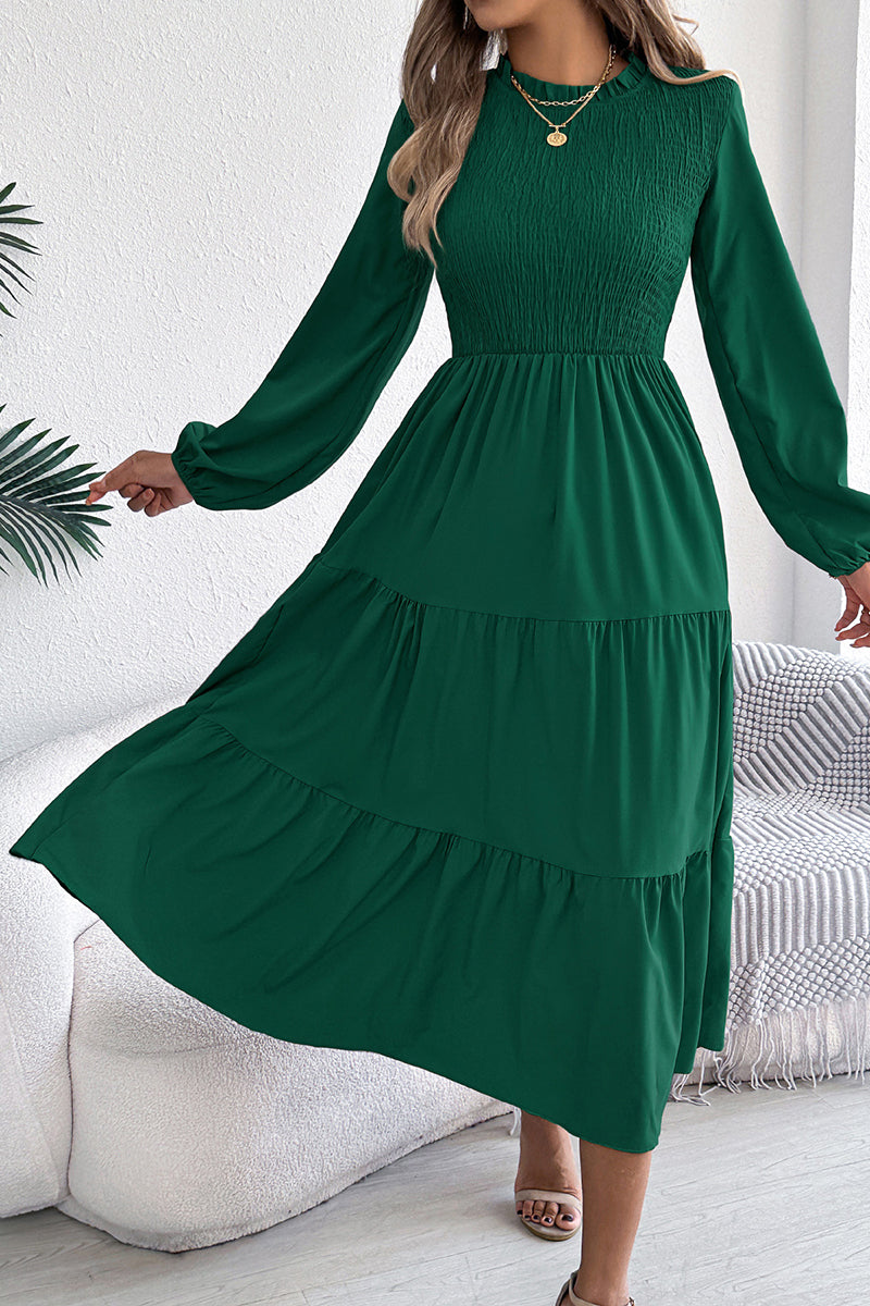 Long Sleeve Layered Casual Midi Dress