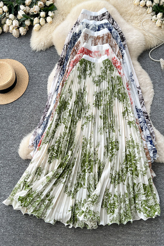 Elegant Floral Pleated Midi Skirt