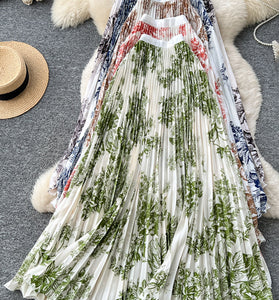 Elegant Floral Pleated Midi Skirt