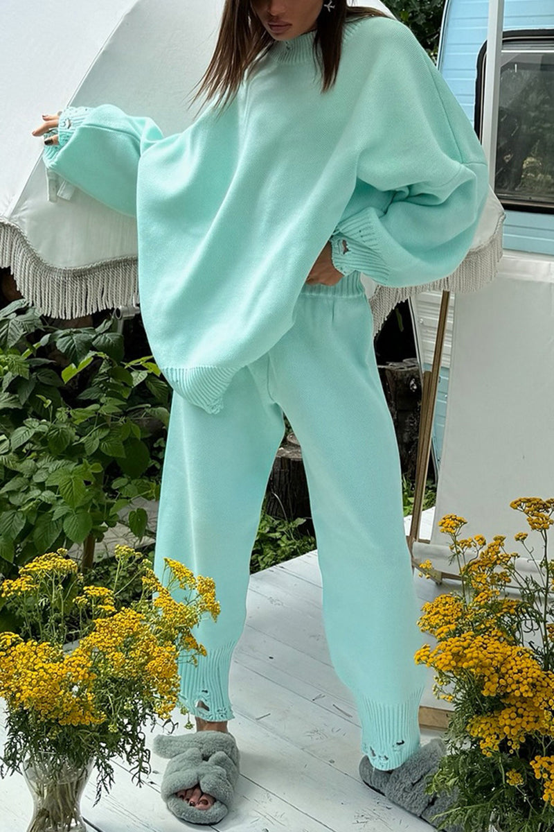 Elegant Pants Set with Knit Details