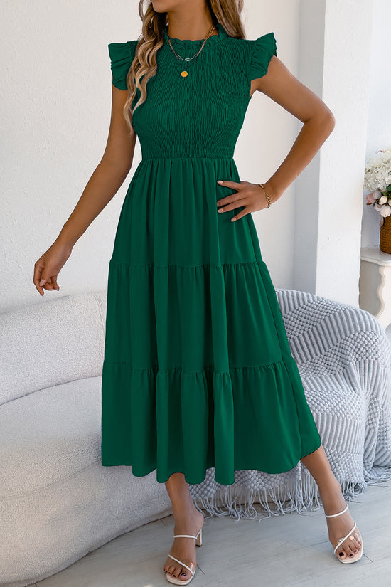 Ruffle Sleeve Smocked Midi Dress