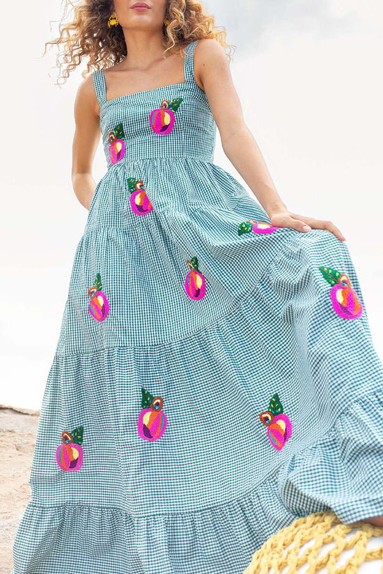 Plaid Fruit Print Maxi Dress