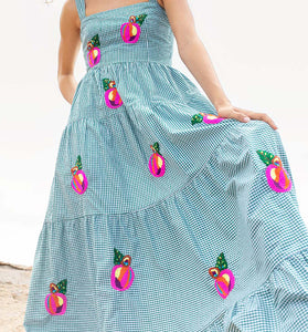 Plaid Fruit Print Maxi Dress