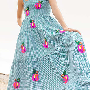 Plaid Fruit Print Maxi Dress