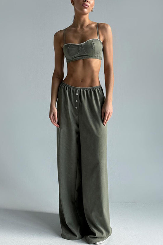 Strappy Crop Top and Buttoned Pants Set