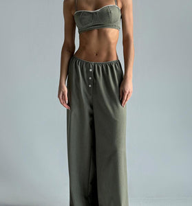 Strappy Crop Top and Buttoned Pants Set