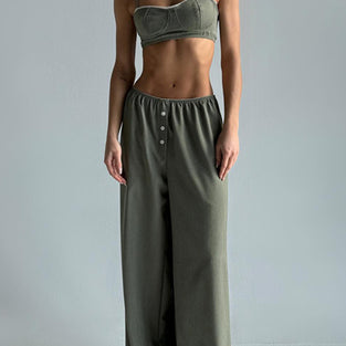 Strappy Crop Top and Buttoned Pants Set