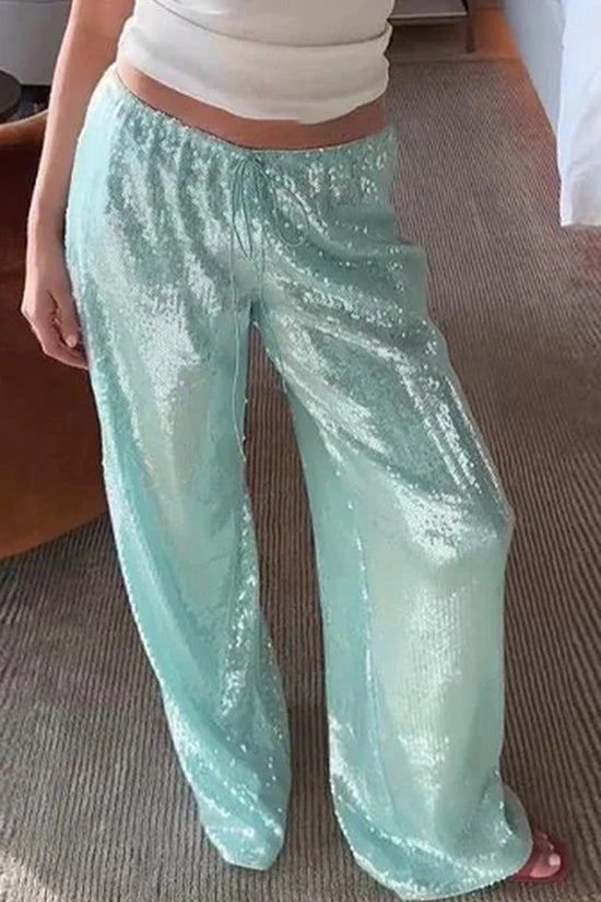 Sparkly Wide-Leg Casual Pants