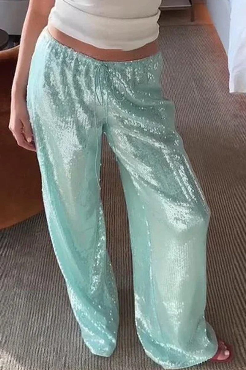 Sparkly Wide-Leg Casual Pants