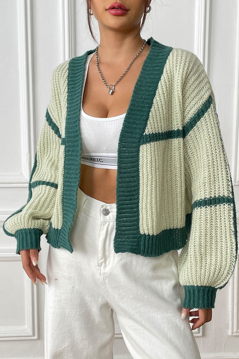 Striped Knit Open-Front Cardigan