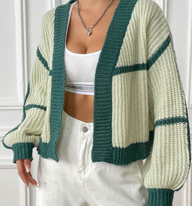 Striped Knit Open-Front Cardigan