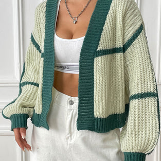 Striped Knit Open-Front Cardigan