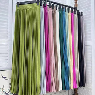 Pleated Elastic Waist Midi Skirt