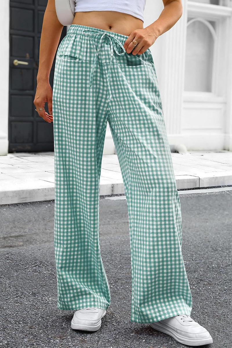Checkered Wide-Leg Casual Pants