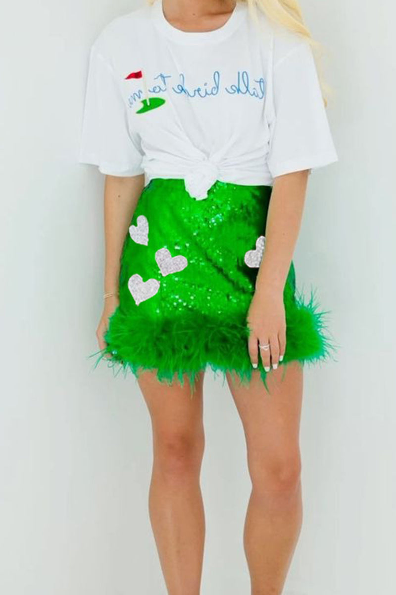 Sequined Heart Graphic Mini Skirt