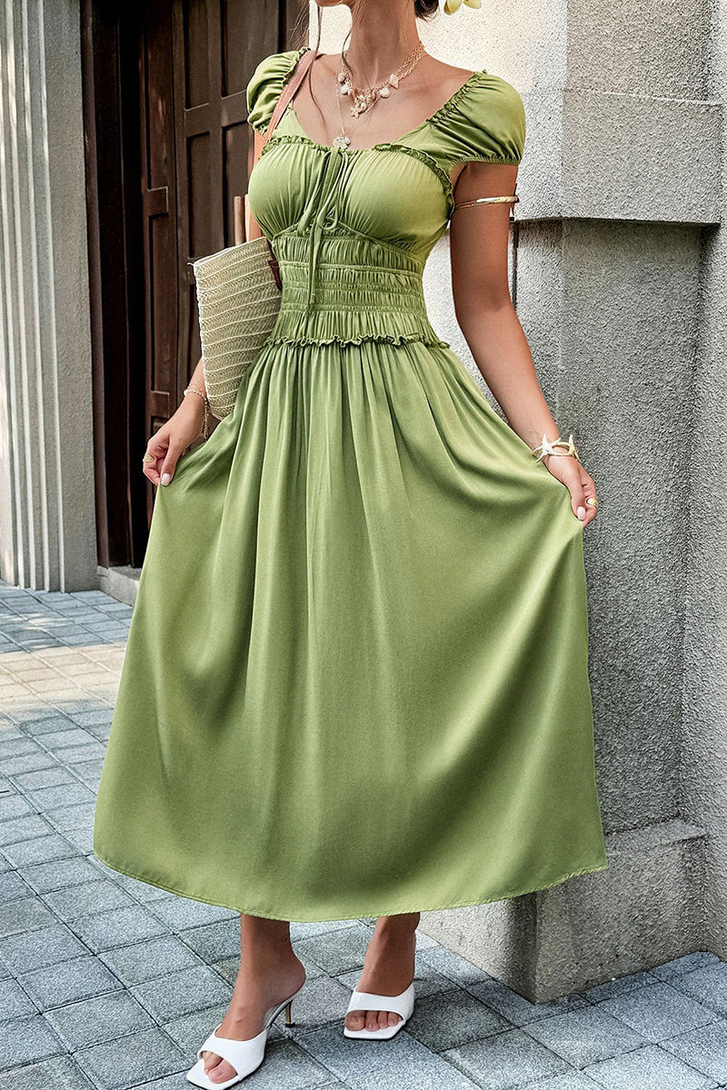 Ruched Sleeve Casual Midi Dress