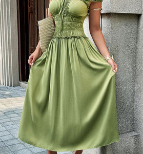 Ruched Sleeve Casual Midi Dress
