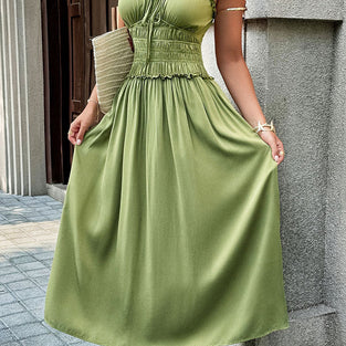 Ruched Sleeve Casual Midi Dress