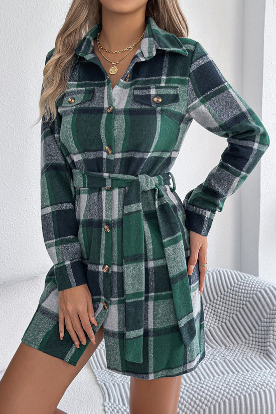 Plaid Belted Shirt Dress