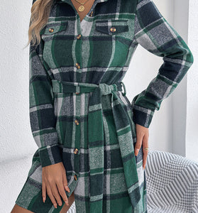 Plaid Belted Shirt Dress