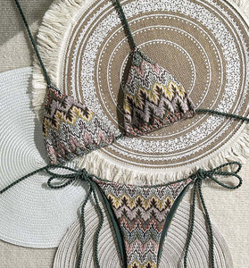 Patterned Triangle Tie Bikini Set