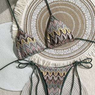 Patterned Triangle Tie Bikini Set