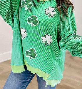 Twisted Rib Clover Detail Loose Pullover