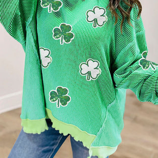 Twisted Rib Clover Detail Loose Pullover