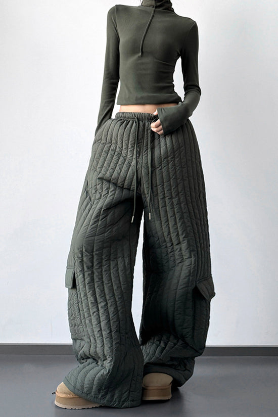 Quilted Wide-Leg Casual Pants